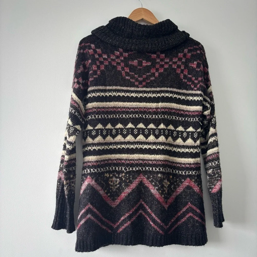 Lucky Brand Multicolor Cowl Neck Long Cozy Tunic Wool Sweater with Front Pockets